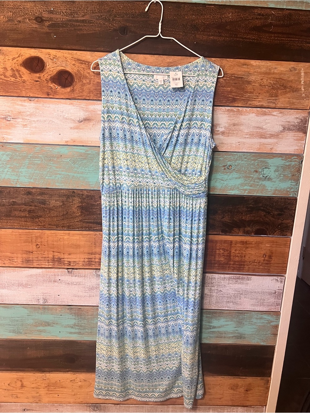 J. Jill Blue and Green Patterned Sleeveless Midi Dress PM